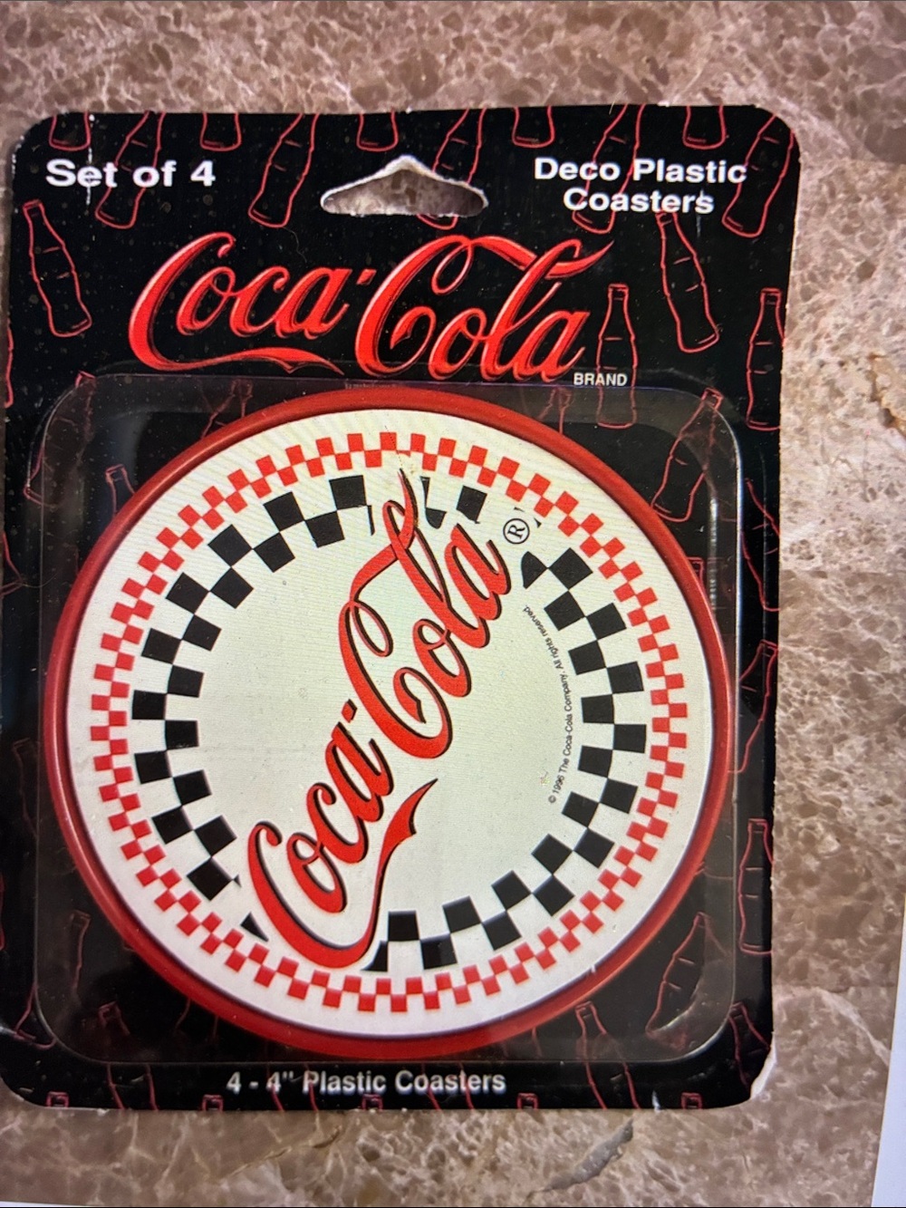 Coca-Cola Round Checkerboard Coaster Set New 1996 set of 4 Vintage
